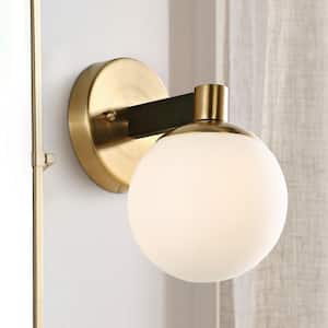 Modernist Globe 5.75 in. 1-Light Brass Gold/Black Metal Modern Contemporary LED Vanity Light with Frosted Glass