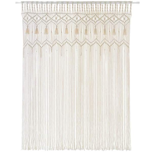 Large Ivory Boho Macrame Curtain, 70 in. x 51 in.-Handmade Cotton Wall Hanging for Window, Doorway Wall Art Decor
