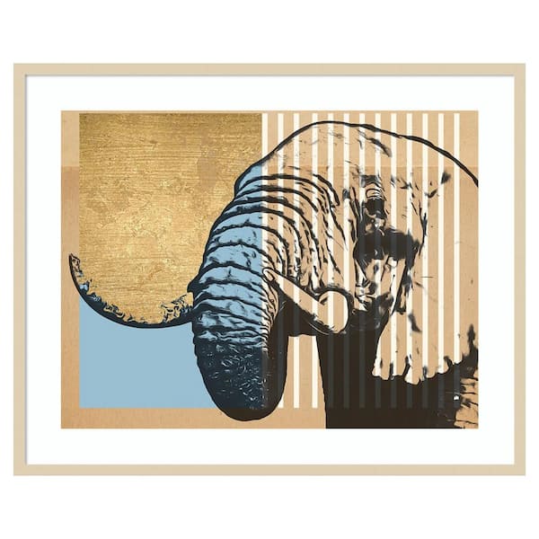 Amanti Art Tan Geometric Elephant II by Alonzo Saunders 41 in. W x 33 in. H. Wood Framed Wall Art Print Framed in Brown