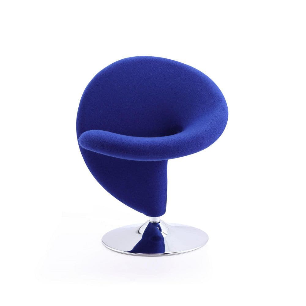 Blue Wool Blend Swivel Accent Chair with Chrome Base