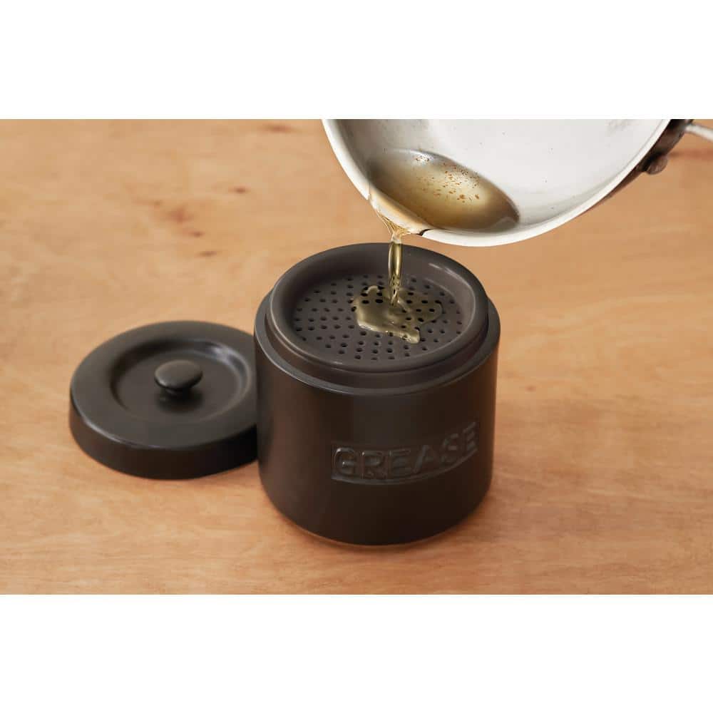 Matte Black Ceramic Grease Container with Lid, 32 oz