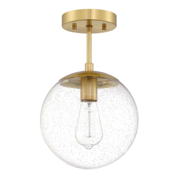 Design House Gracelyn Modern 14.36 in. 1-Light Satin Gold Smart Semi-Flush Mount Ceiling Light with Clear Seedy Glass Globe Shade