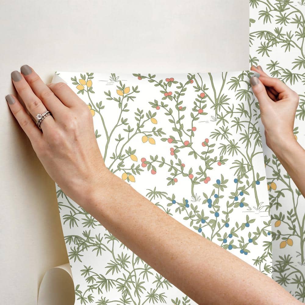 White Lemon Grove Peel and Stick Botanical Wallpaper