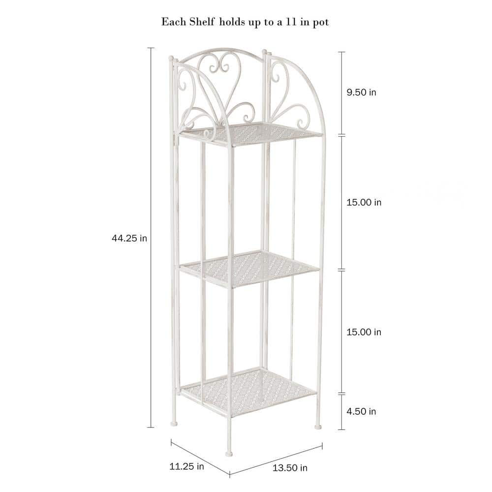 Antique White 3-Tier Wrought Iron Vertical Plant Stand