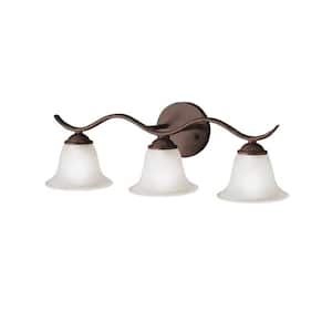 Dover 22.5 in. 3-Light Tannery Bronze Transitional Bathroom Vanity Light with Etched Seeded Glass