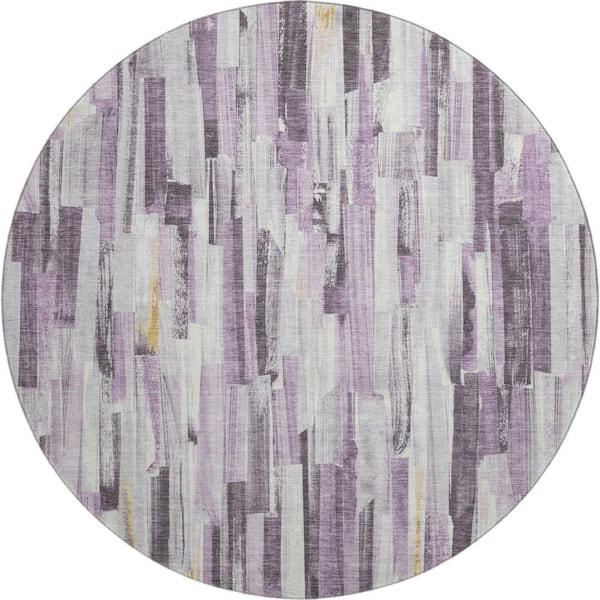 Mayfield Premium Machine Washable Abstract AMF2255 Lavender 8 ft. x 8 ft. Round Rug