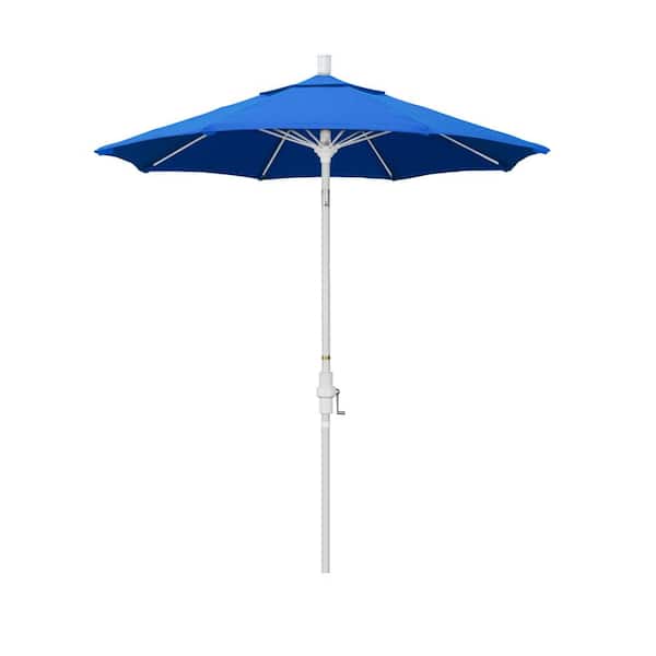 California Umbrella 7.5 ft. Matted White Aluminum Market Collar Tilt Patio Umbrella Fiberglass Ribs and in Royal Blue Olefin