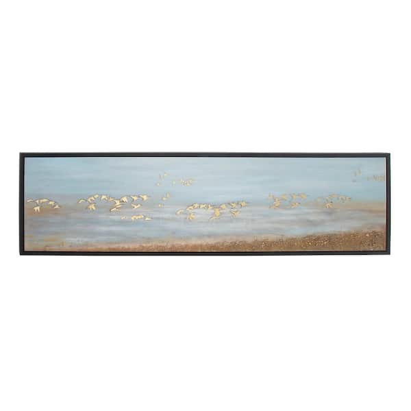 Litton Lane 19 in. x 71 in. Blue Polystone Contemporary Birds Framed Wall Art