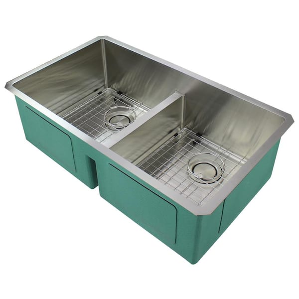 Transolid Diamond Undermount Stainless Steel 33 in. Equal Double Bowl Kitchen Sink in Brushed Finish