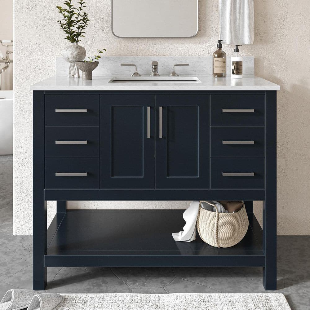 Magnolia 42 in. Single Sink Freestanding Bathroom Vanity in Midnight Blue with 0.75 in. Carrara White Marble Top price history on PriceWatchPro