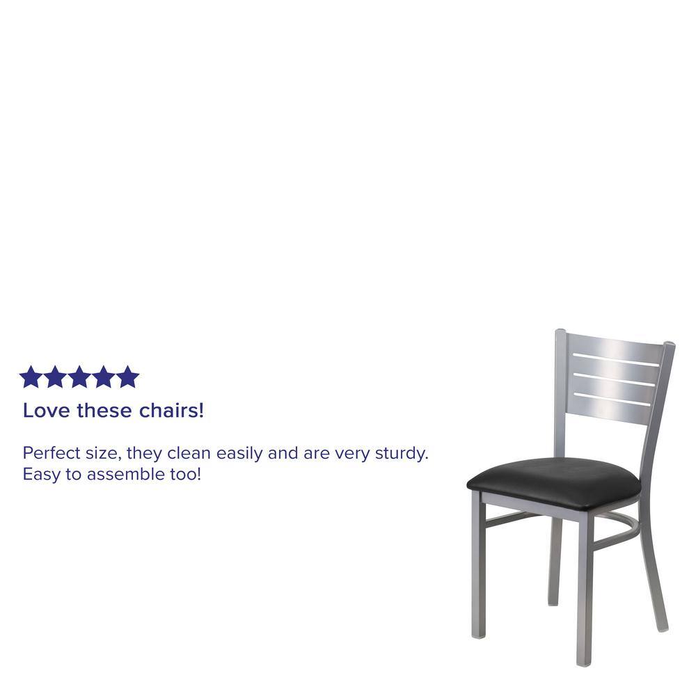 Elevated Slat Back Silver Steel Side Chair with Black Vinyl Seat