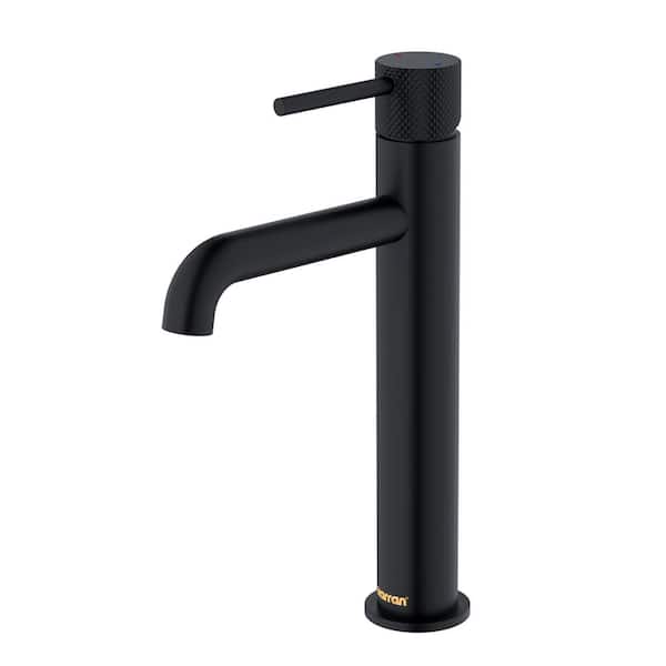 Karran Tryst Single Handle Single Hole Vessel Bathroom Faucet with Matching Pop-Up Drain in Matte Black