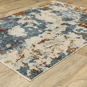Haven Beige/Multi-Colored 5 ft. x 8 ft. Abstract Cosmic Splash Polyester Fringed Indoor Area Rug