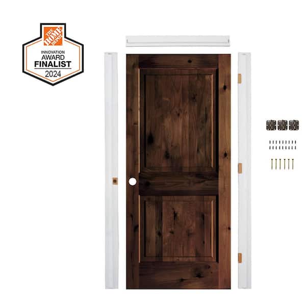DIY 24 in. x 80 in. Alder Square Top Right-Hand Red Mahogany Stain Single Interior Door Kit w/ Quick Assemble Jamb