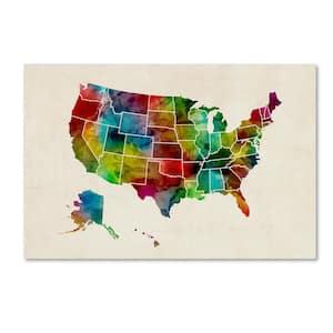 22 in. x 32 in. United States Watercolor Map 2 by Michael Tompsett Hidden Frame Travel Wall Art
