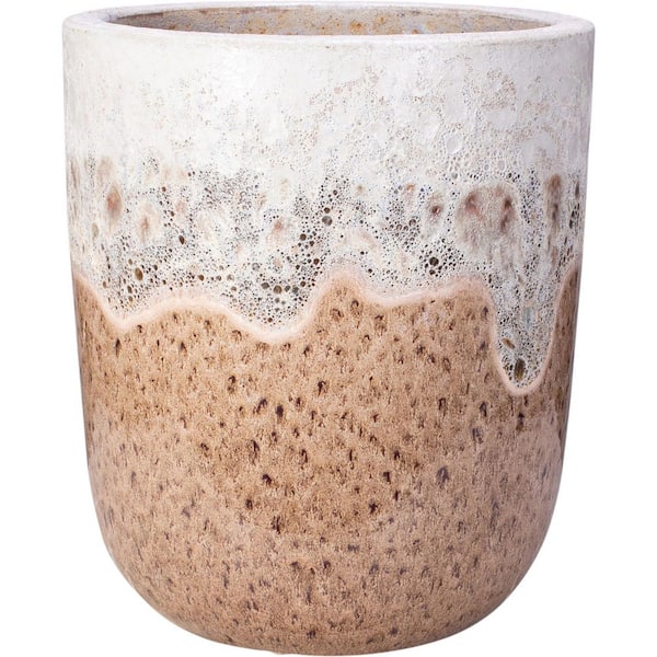 13 in. x 11 in. Tall Ceramic Egg Planter - White Lava/ Cappuccino