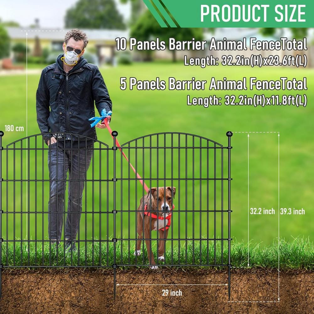 32 in. Black Metal Garden Fence Panels for Privacy and Pets