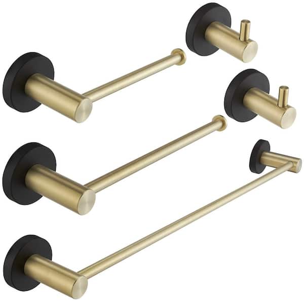 HOMEMYSTIQUE Bathroom Hardware Set 5-Piece Bath Hardware Set with Towel Bar, Robe Hook, Toilet Paper Holder in Black and Gold