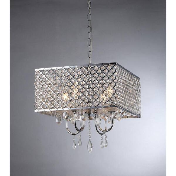 Warehouse of Tiffany Zarah 4-Light Chrome Crystal Chandelier with Shade