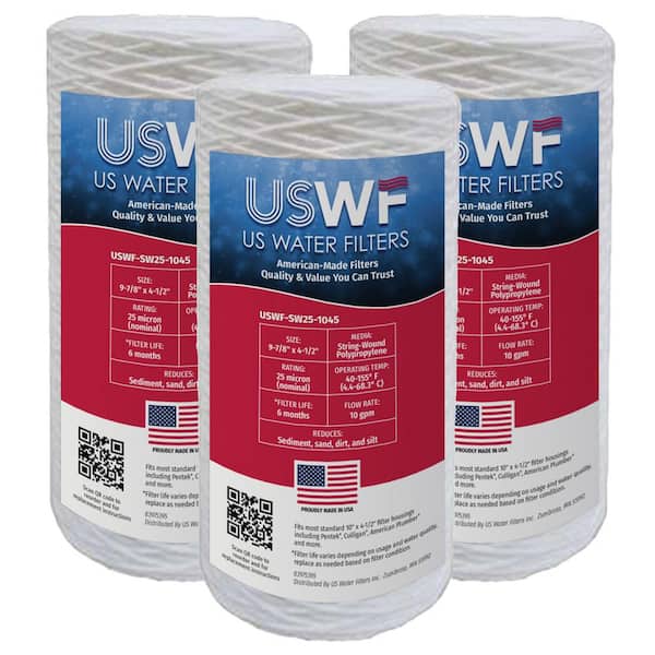 US Water Filters 25 Mic 10 in. x 4.5 in. String-Wound Polypropylene Sediment Whole House Water Filter Cartridge (3-Pack)
