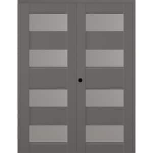 Della 56 in. x 96 in. Right Active 4-Lite Frosted Glass Gray Matte Composite Double Prehung French Interior Door