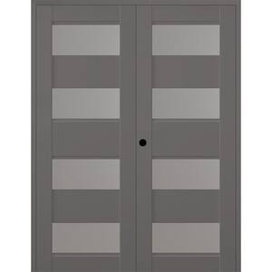 Della 56 in. x 84 in. Right Active 4-Lite Frosted Glass Gray Matte Composite Double Prehung Interior Door