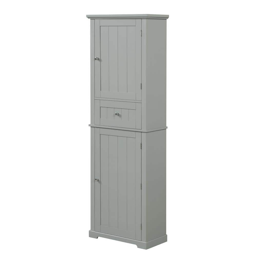 Freestanding 22 in. W x 11 in. D x 67.3 in. H Gray Bathroom Storage Linen Cabinet with Drawer and Adjustable Shelf