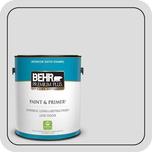 BEHR PREMIUM PLUS 1 gal. #N530-1 Pixel White Satin Enamel Low Odor Interior Paint & Primer