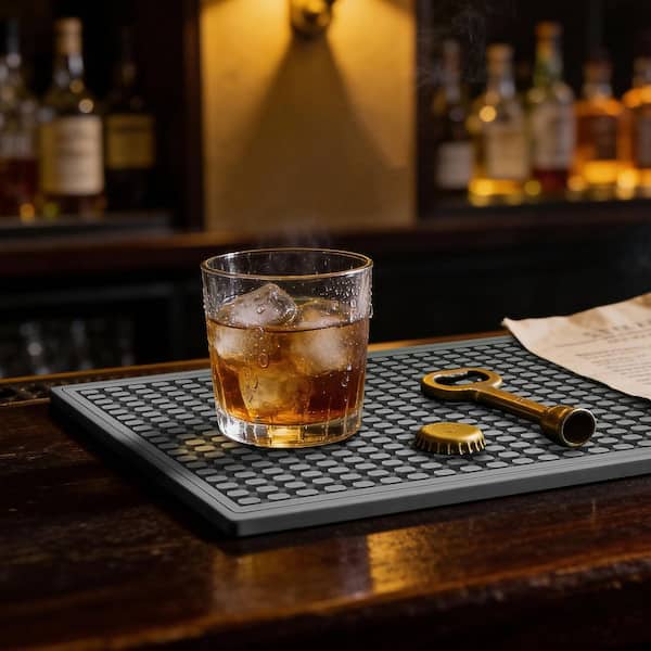 2-Piece Gray PVC Bar Mat Coffee Mat for Home Bar, Coffee Bar and Drink Station Surface Protection