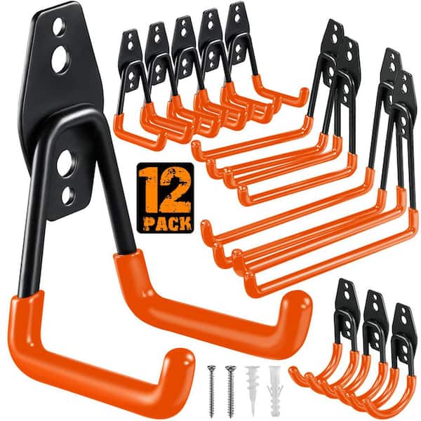 NVNOO Heavy Duty Utility Steel with Anti-Slip Coating Wall Mount Storage Organizer for Garden Tools, Orange (12-Pack)
