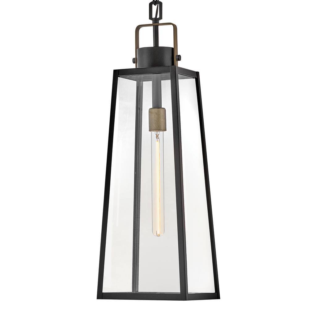 Hugh Large Black and Bronze Clear Glass Outdoor Lantern