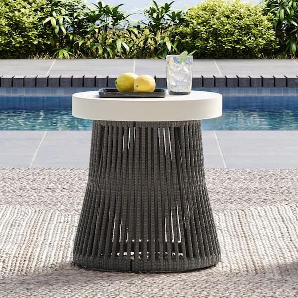 Eleanor 17.7 in. Gray Woven Round Side Table for Indoor and Outdoor, Patio End Table, Fully Assembled,Weather Resistant