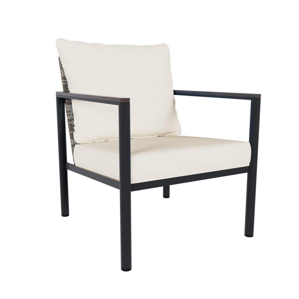 Wicker Outdoor Patio Steel Frame Lounge Chair with Beige Cushions price history on PriceWatchPro
