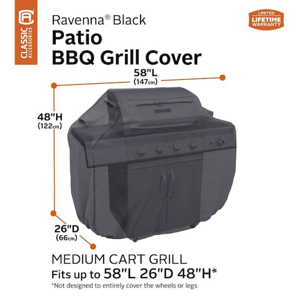 Ravenna 58 in. L x 26 in. D x 48 in. H BBQ Grill Cover in Black