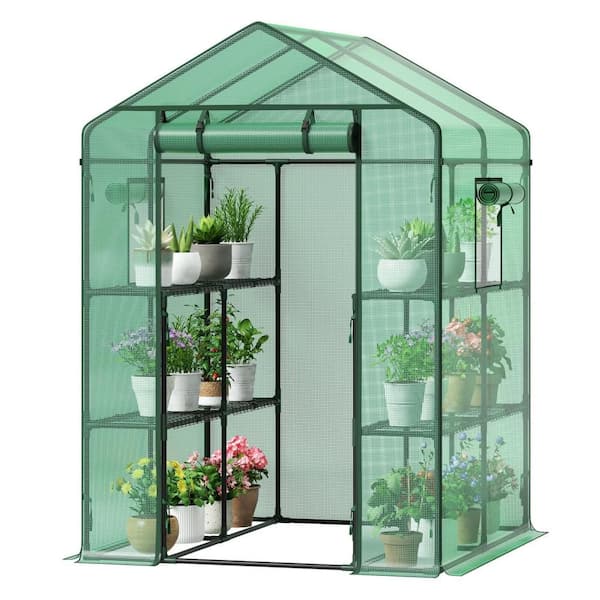 4.5 ft. W x 4.5 ft. D x 6.5 ft. H Walk-In Indoor/Outdoor Greenhouse with 8 Shelves, 4 Ropes and Stakes