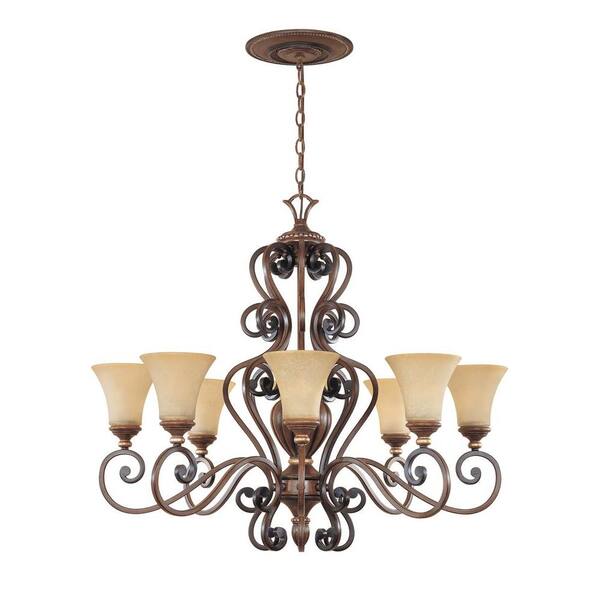 Designers Fountain Montreaux 8-Light Burnished Walnut Chandelier with Navajo Dust Glass Shades