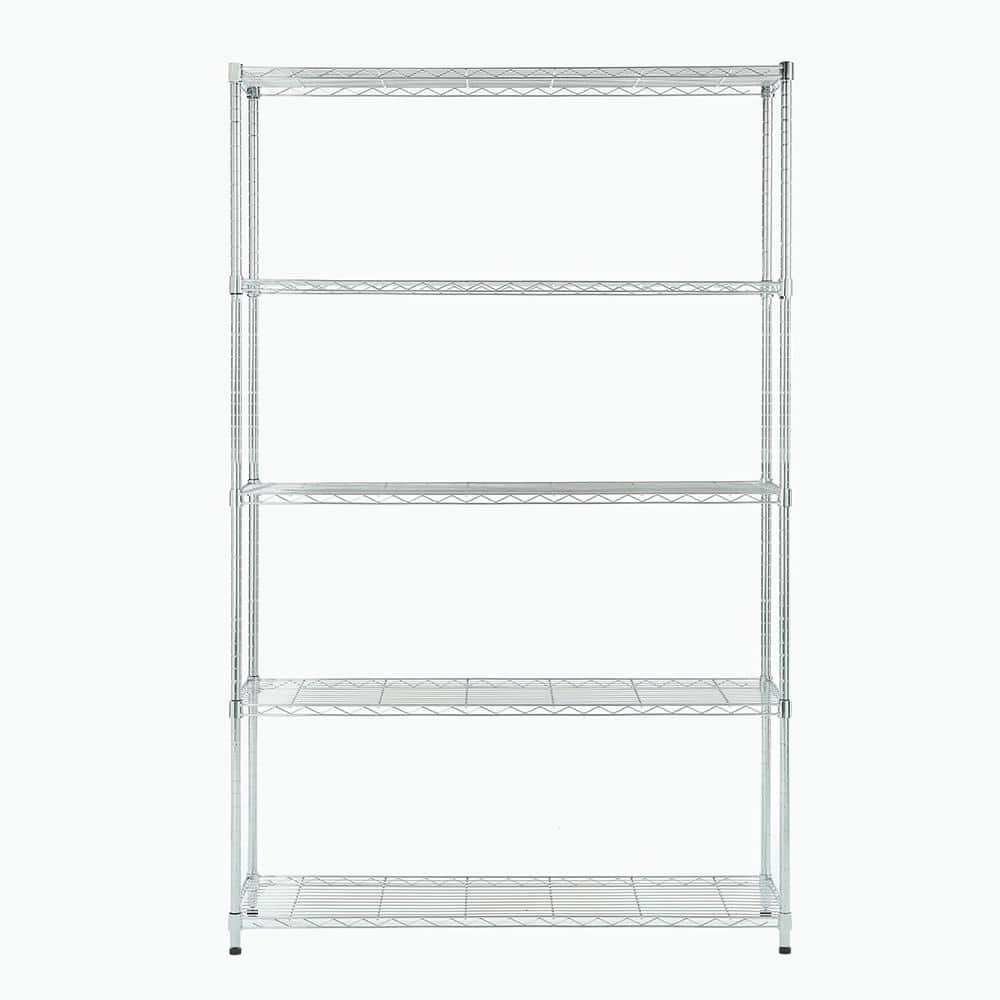 5-Tier Chrome Adjustable Steel Shelving Unit for Kitchens and Garages
