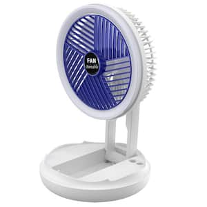 7 in. 4 Fan Speeds Personal Fan USB Foldable Desk Fan Wall Mounted Hanging Ceiling Fan with LED Light in White Finish