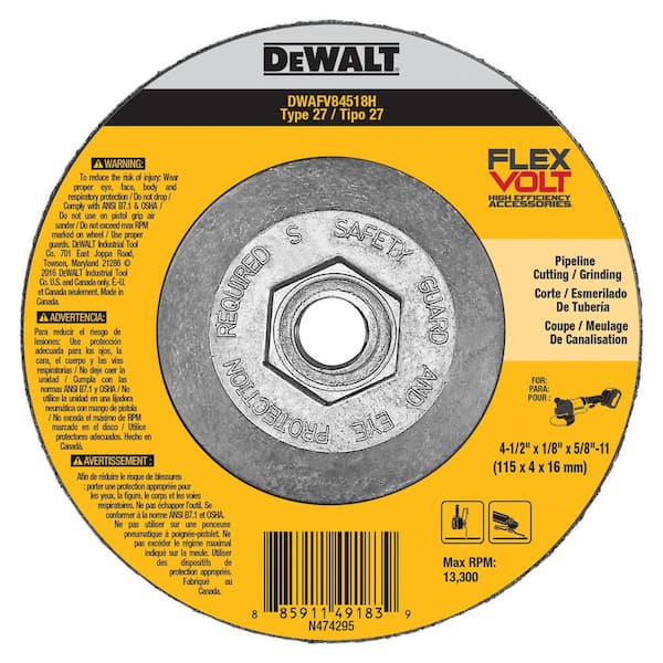 DEWALT FLEXVOLT 4-1/2 in. x 1/8 in. x 5/8 in.-11 Cutting and Grinding Wheel Type 27