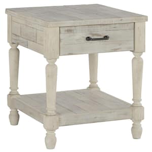 22 in. White Square Wood end table with 1 Drawer and Open Bottom Shelf