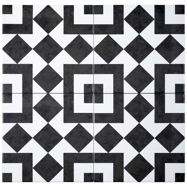 Luv Letter Black and White 8 in. Encaustic Patterned Matte Porcelain Wall and Floor Tile (8.17 sq. ft./Case)