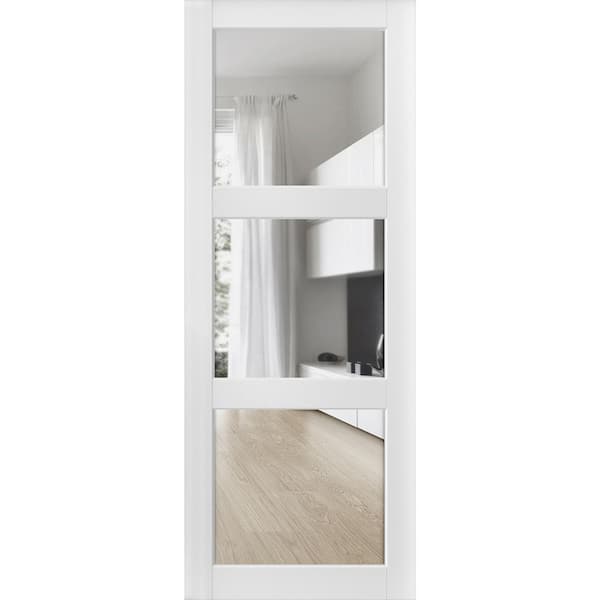 Sartodoors 18 in. x 80 in. 3-Panel No Bore Solid 3-Lite Clear Glass White Finished Pine Wood Interior Door Slab