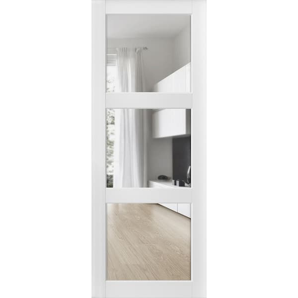 EightDoors 30-in x 80-in White Clear Glass Prefinished Pine Wood