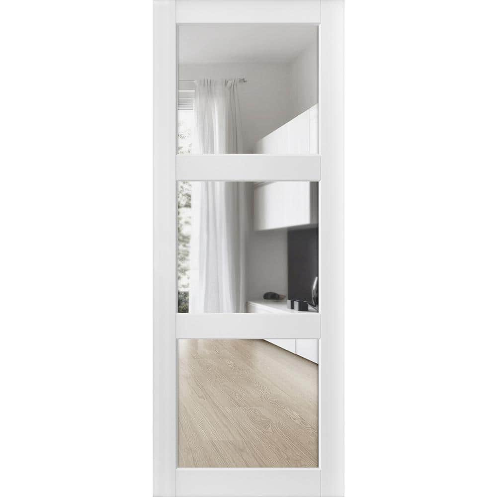 30 in. x 96 in. 3 Panel No Bore Solid 3-Lite Clear Glass White Finished Pine Wood Interior Door Slab price history on PriceWatchPro