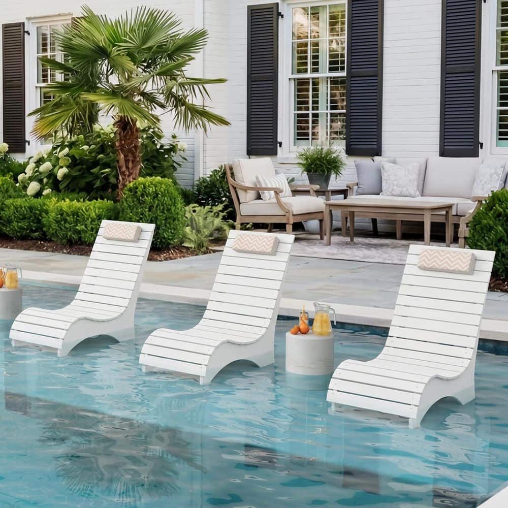 3-Piece White HDPS Plastic Aquawave Patio Outdoor Chaise Lounge with Cushion Headrest and Weighted Sandbag for Pool price history on PriceWatchPro
