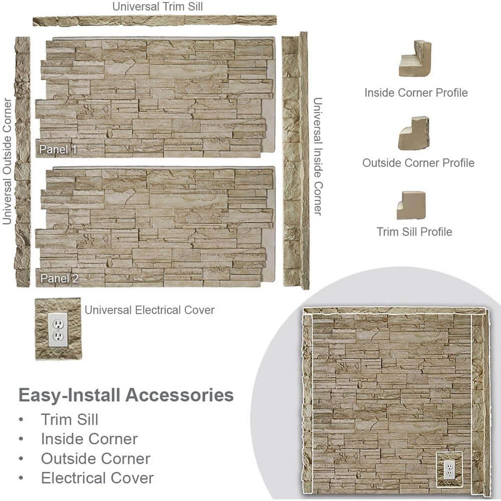 Grey Granite Faux Stone Wall Paneling 24.75" x 48.625"