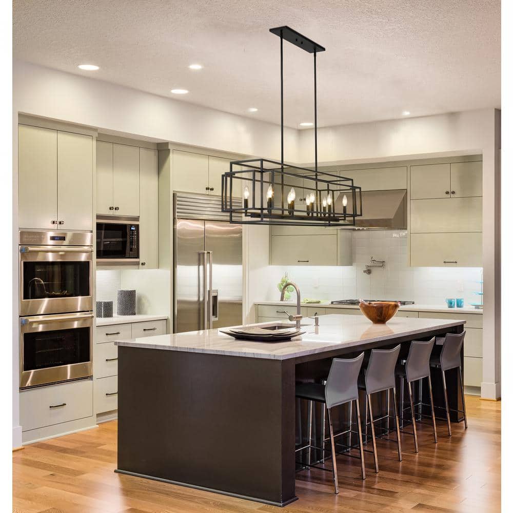 Matte Black 54" Steel 10-Light Island Pendant