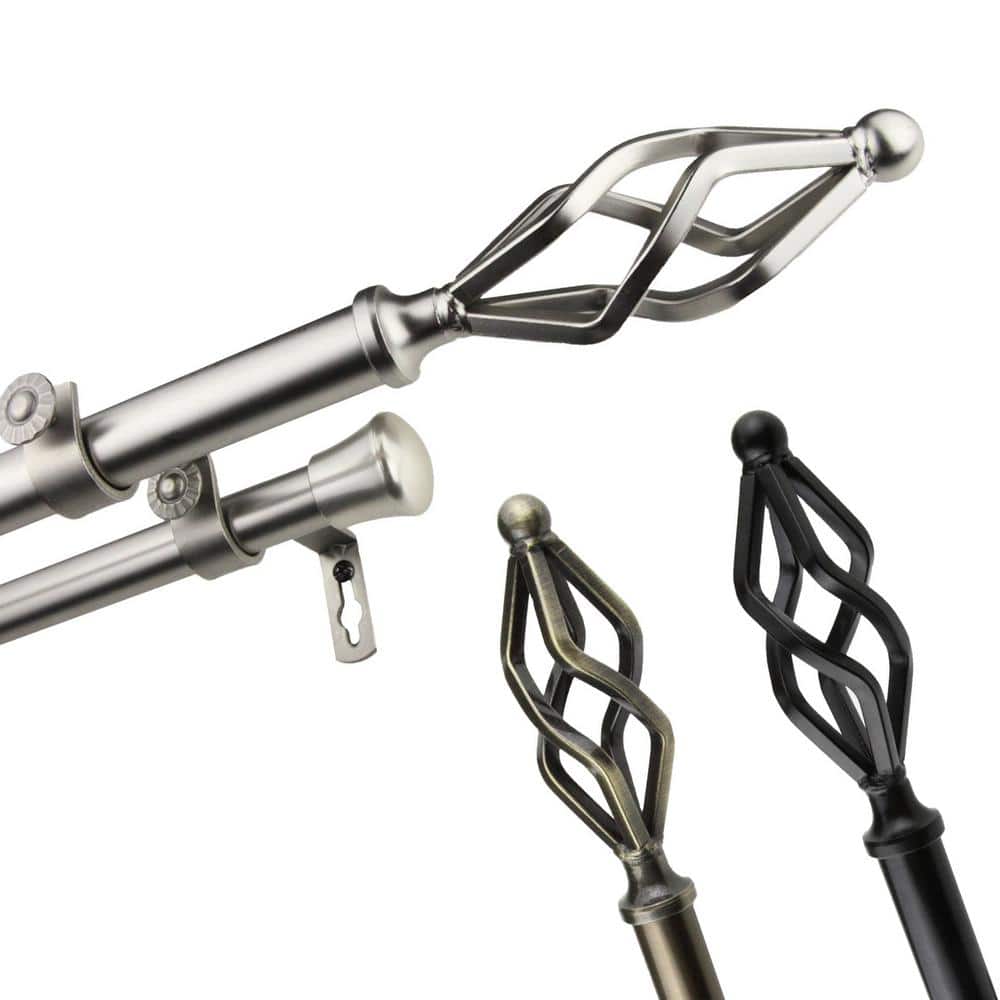 28 in. - 48 in. Adjustable 13/16 in. Double Curtain Rod in Black with Cassa
