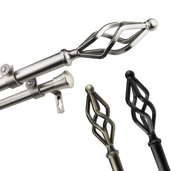 Unbranded 28 in. - 48 in. Adjustable 13/16 in. Double Curtain Rod in Black with Cassandra Finials