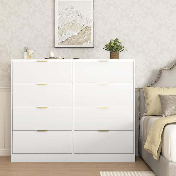 White Modern Wood 8-Drawer Large Storage 47.2 in. W Dresser
